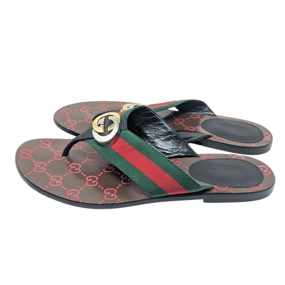 Gucci Kika Interlocking GG Red Green Thong Flip Flop Sandal Size EU 38 - Picture 4 of 16